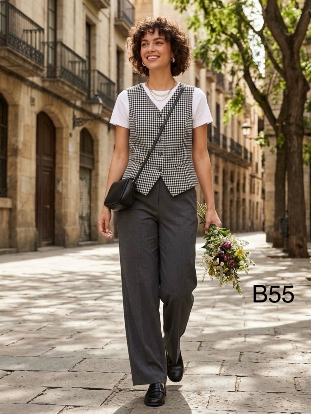 Monteau Black & White Gingham Button-Front Vest, Size Small